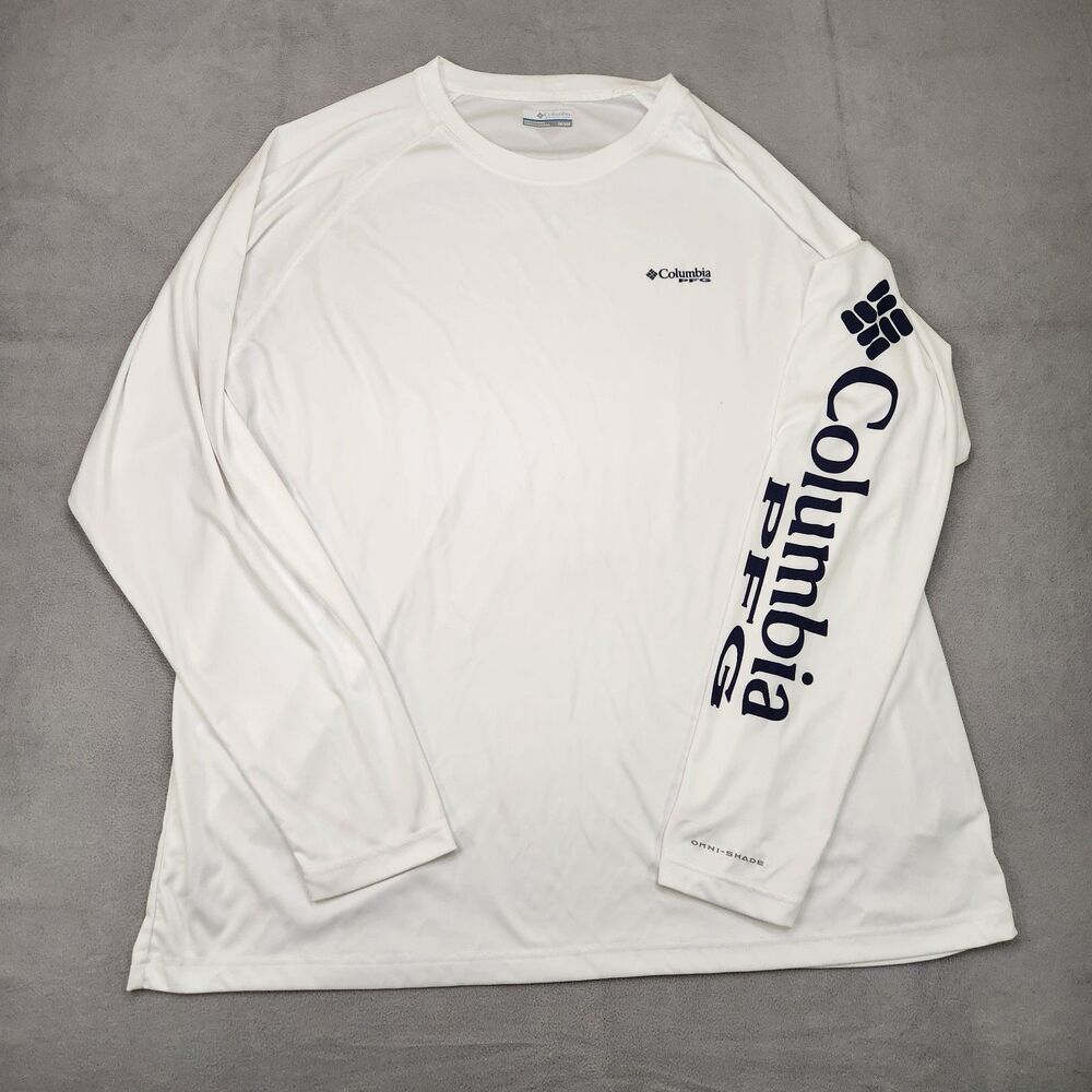Columbia PFG Terminal Tackle Shirt Men's 3XL White Long Sleeve Omni-Shade UPF 50